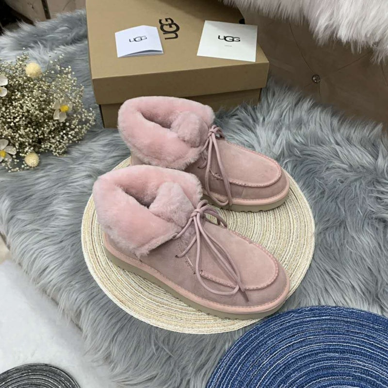 Pink Fur-Trim Lace-Up Ankle Boots | Cozy Winter Style – In Stock