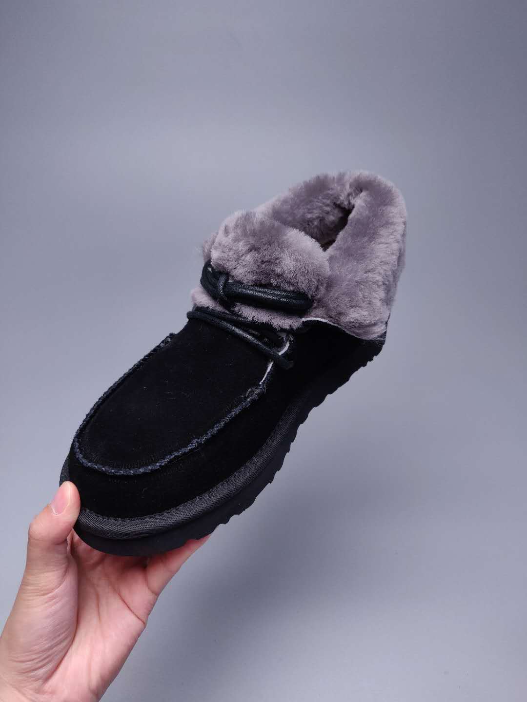 Black Fur-Trim Lace-Up Ankle Boots | Cozy Winter Style – In Stock
