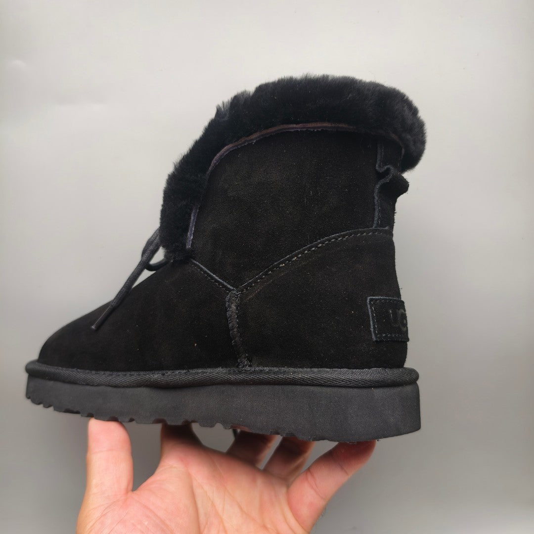 Black Mid-Calf Casual Boots | Lace-Up Style – In Stock