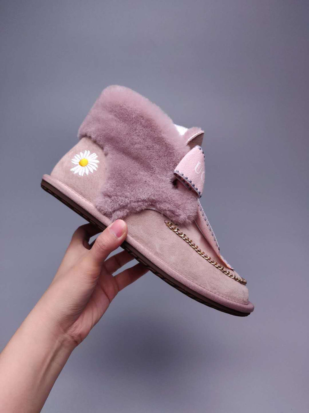 Dusty Pink Daisy Shoes | Chain & Ribbon Details – In Stock