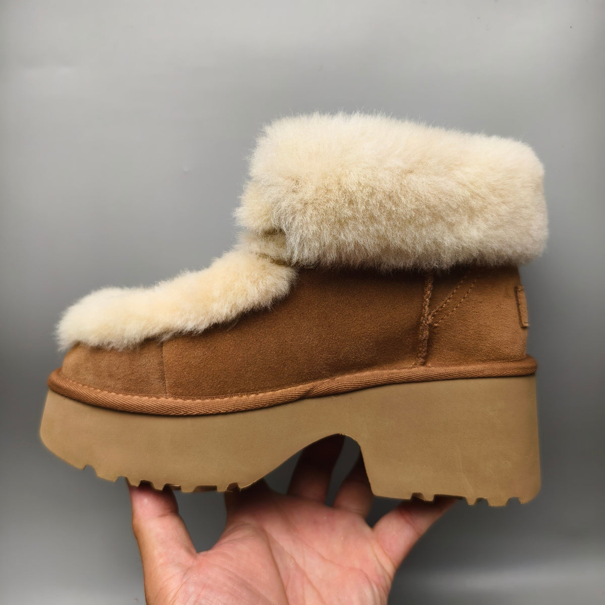 Chestnut Esme Wedge Ankle Boots | Fluffy Lace-Up Style – In Stock