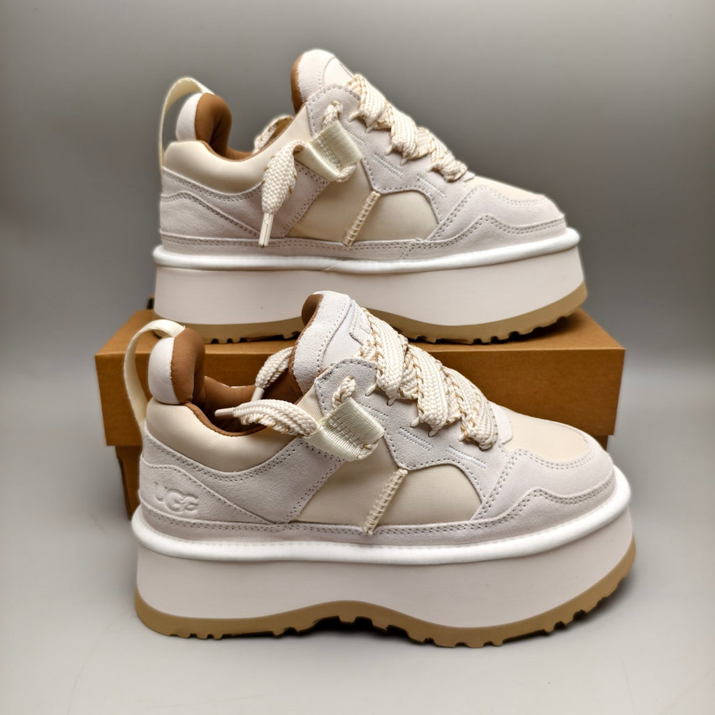 White Chunky Dad Sneakers | Lace-Up Casual Style – In Stock