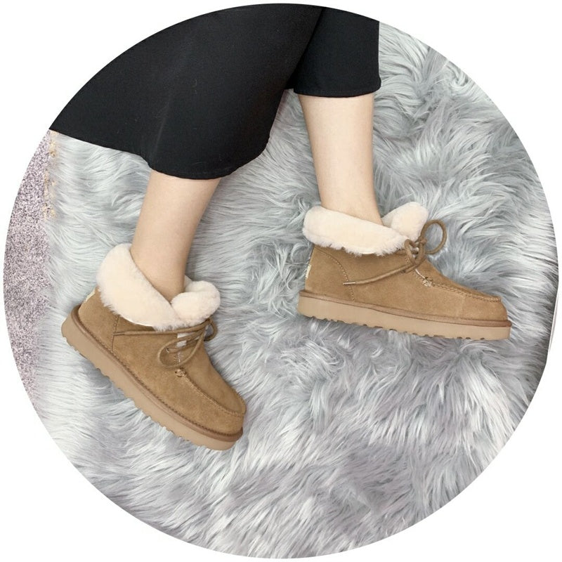 Chestnut Fur-Trim Lace-Up Ankle Boots | Cozy Winter Style – In Stock