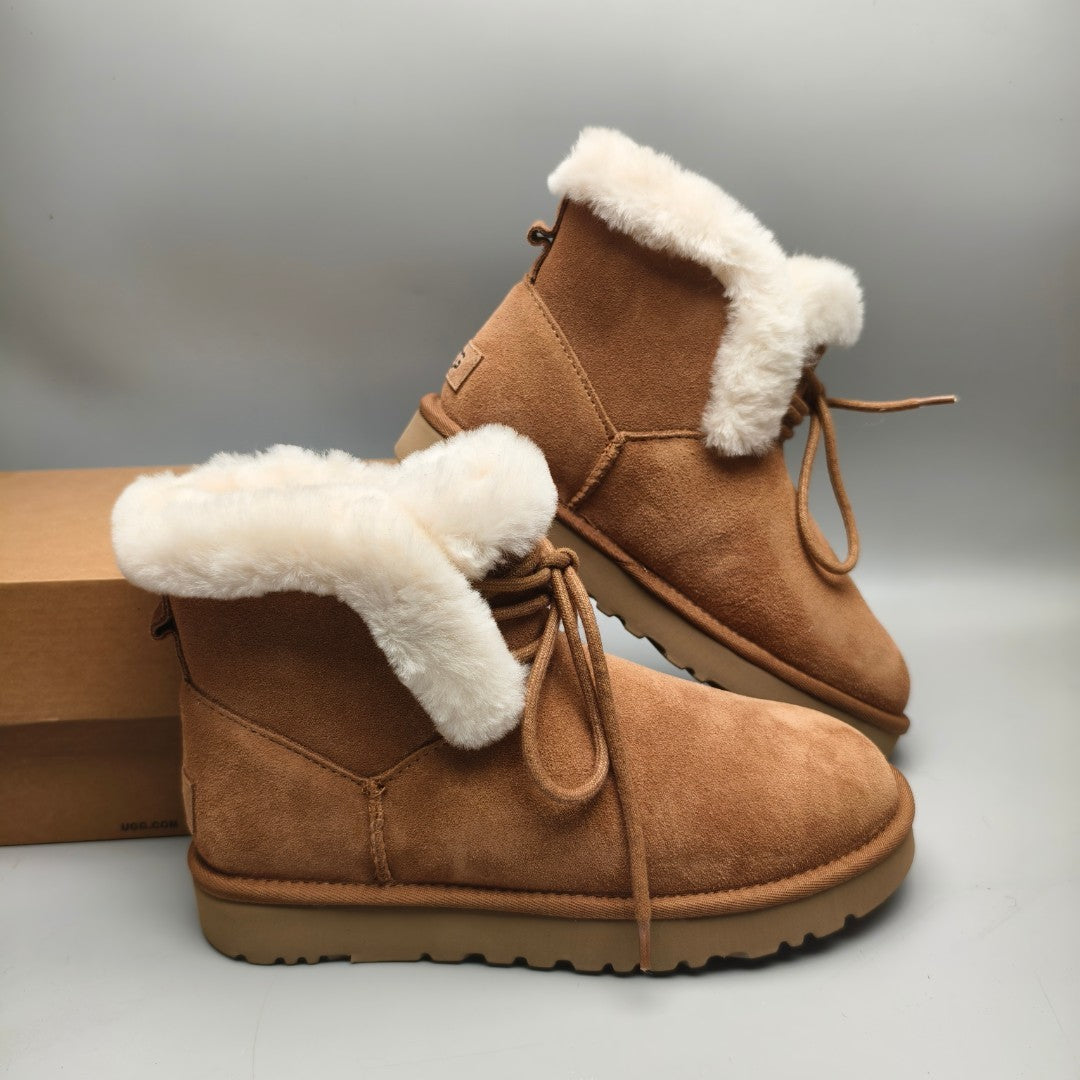 Chestnut Mid-Calf Casual Boots | Lace-Up Style – In Stock