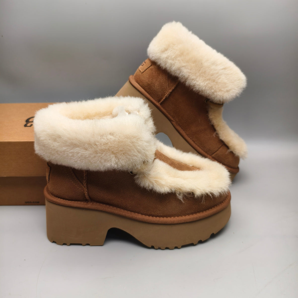 Chestnut Esme Wedge Ankle Boots | Fluffy Lace-Up Style – In Stock