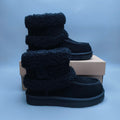 Black Curly-Textured Mid-Top Boots | Oversized Logo – In Stock