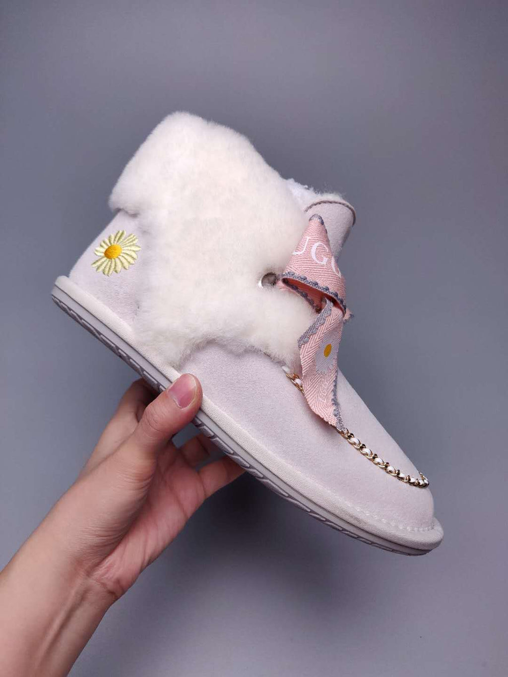 Creamy White Daisy Shoes | Chain & Ribbon Details – In Stock