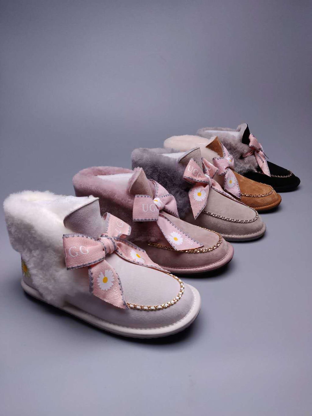 Dusty Pink Daisy Shoes | Chain & Ribbon Details – In Stock