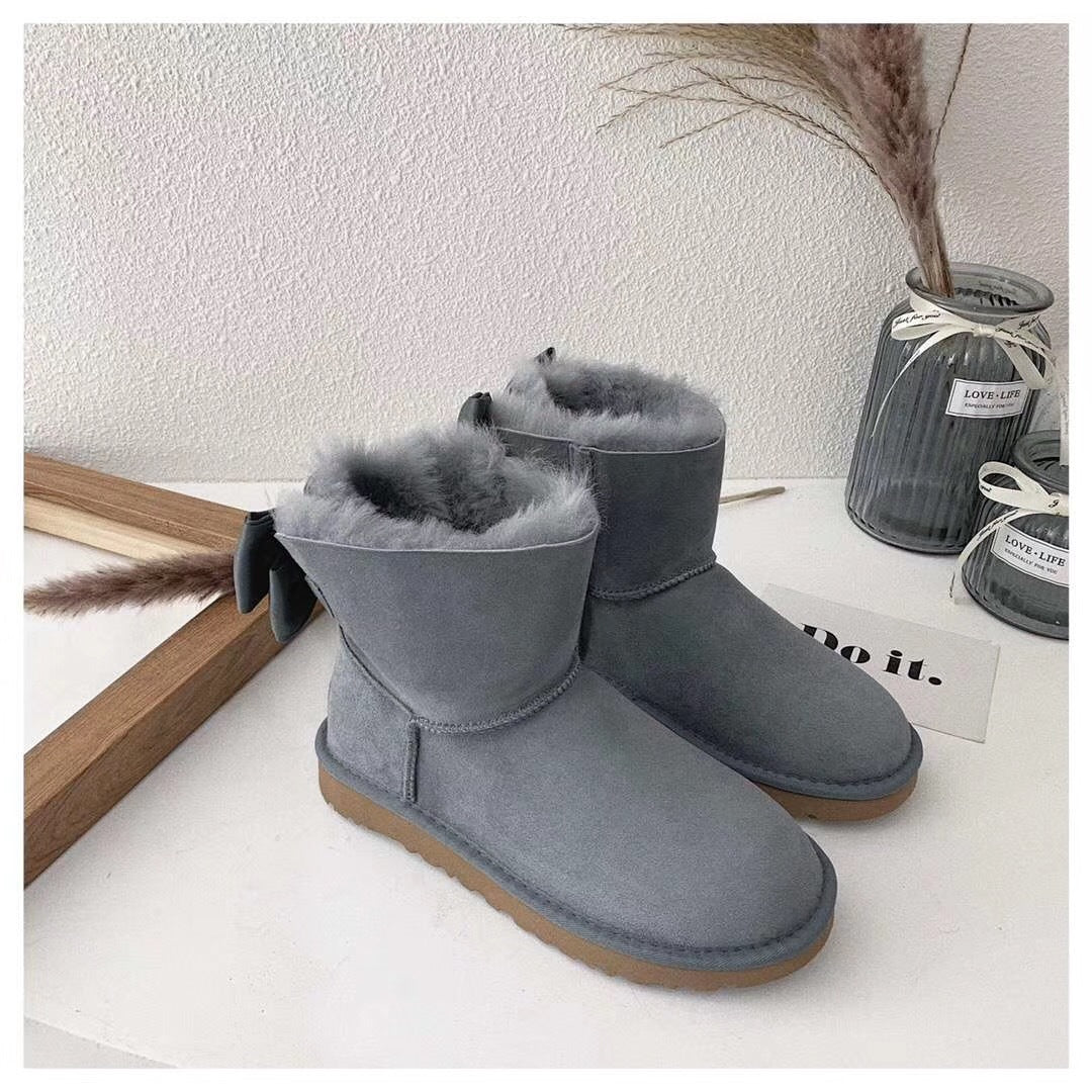 Grey Bow-Detail Ankle Boots | Chic Statement Style – In Stock