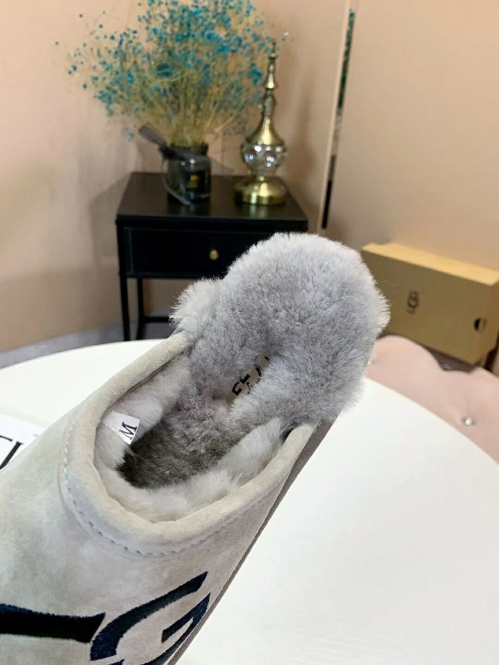 Grey Designer-Style Indoor Slippers | G Logo House Shoes – In Stock