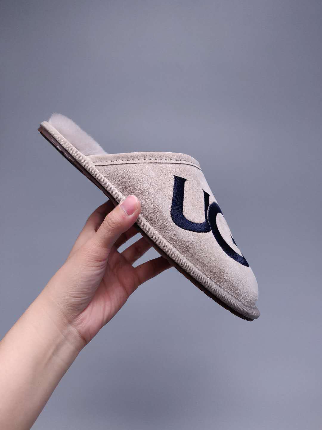 Grey Designer-Style Indoor Slippers | G Logo House Shoes – In Stock