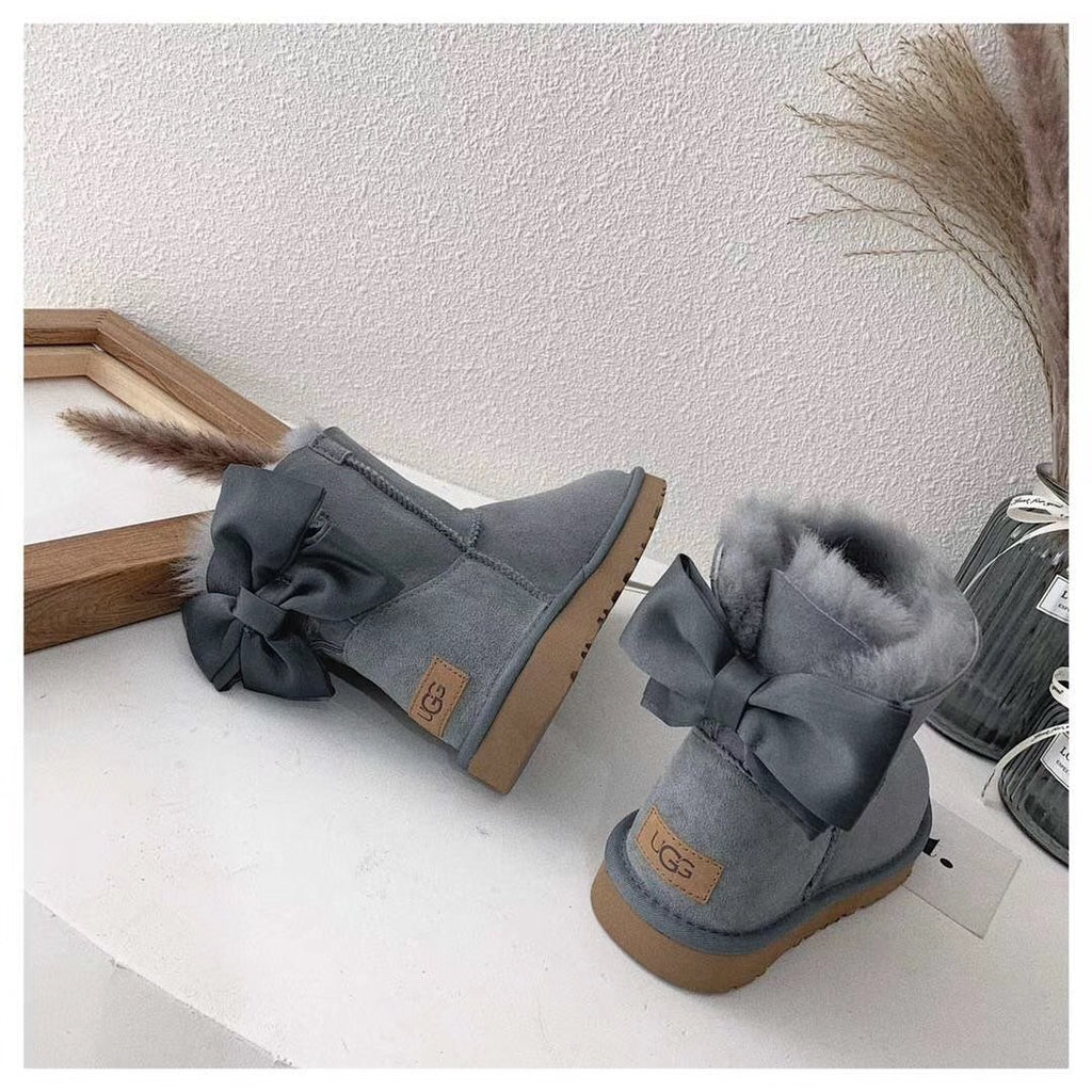 Grey Bow-Detail Ankle Boots | Chic Statement Style – In Stock