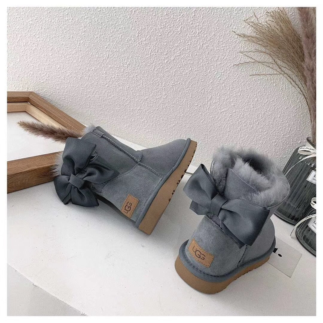 Grey Bow-Detail Ankle Boots | Chic Statement Style – In Stock