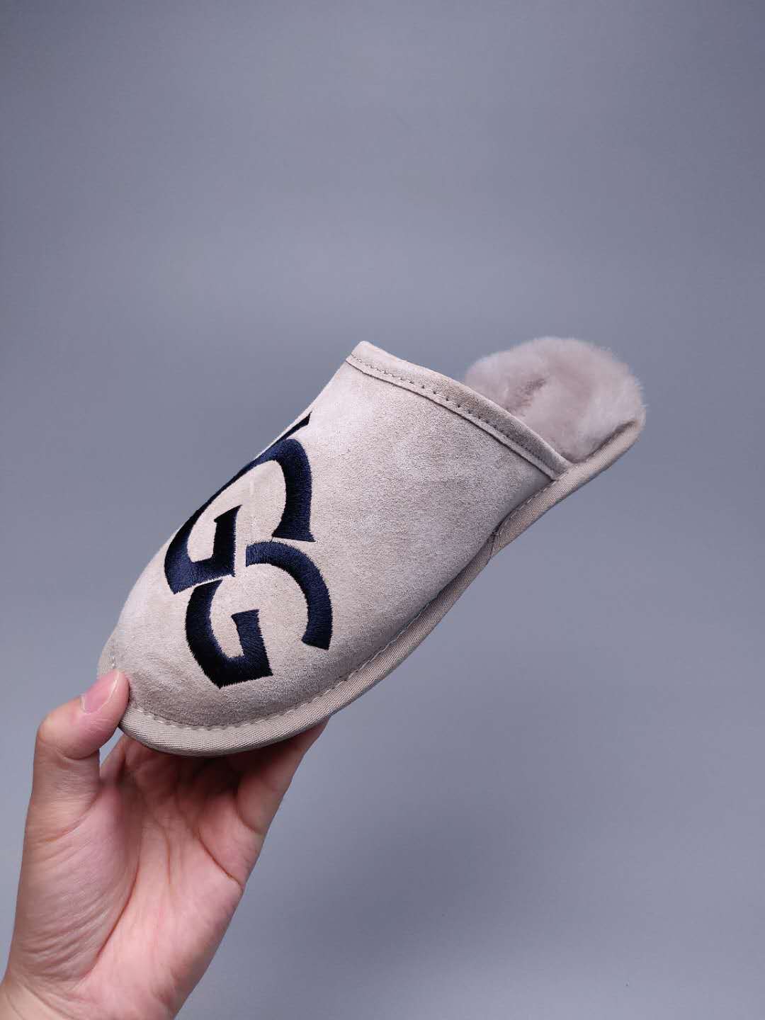 Grey Designer-Style Indoor Slippers | G Logo House Shoes – In Stock