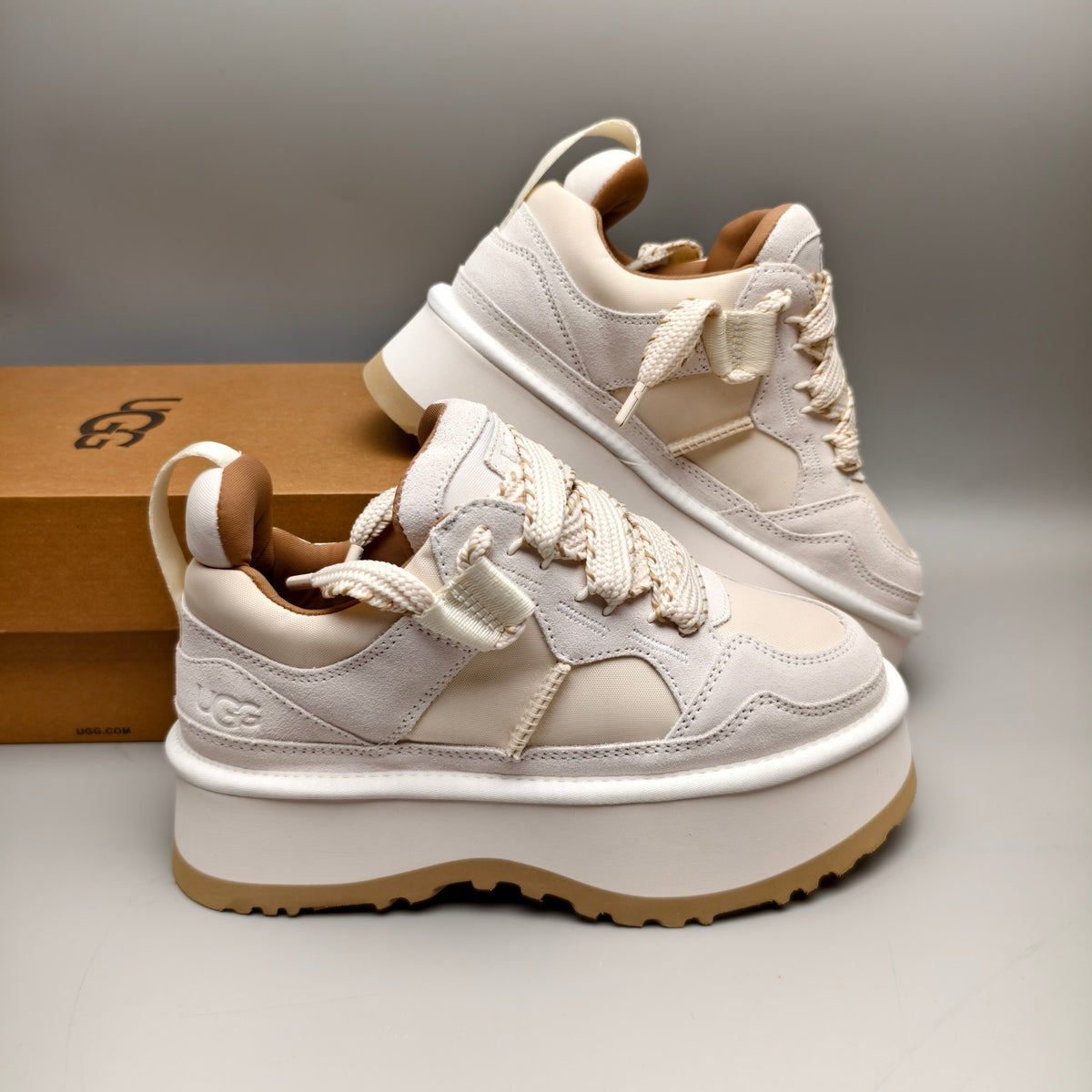 White Chunky Dad Sneakers | Lace-Up Casual Style – In Stock