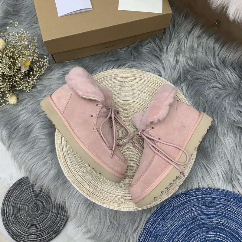 Pink Fur-Trim Lace-Up Ankle Boots | Cozy Winter Style – In Stock