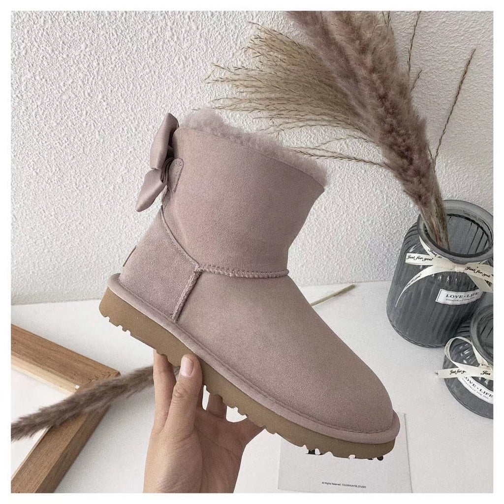 Dusty Pink Bow-Detail Ankle Boots | Chic Statement Style – In Stock