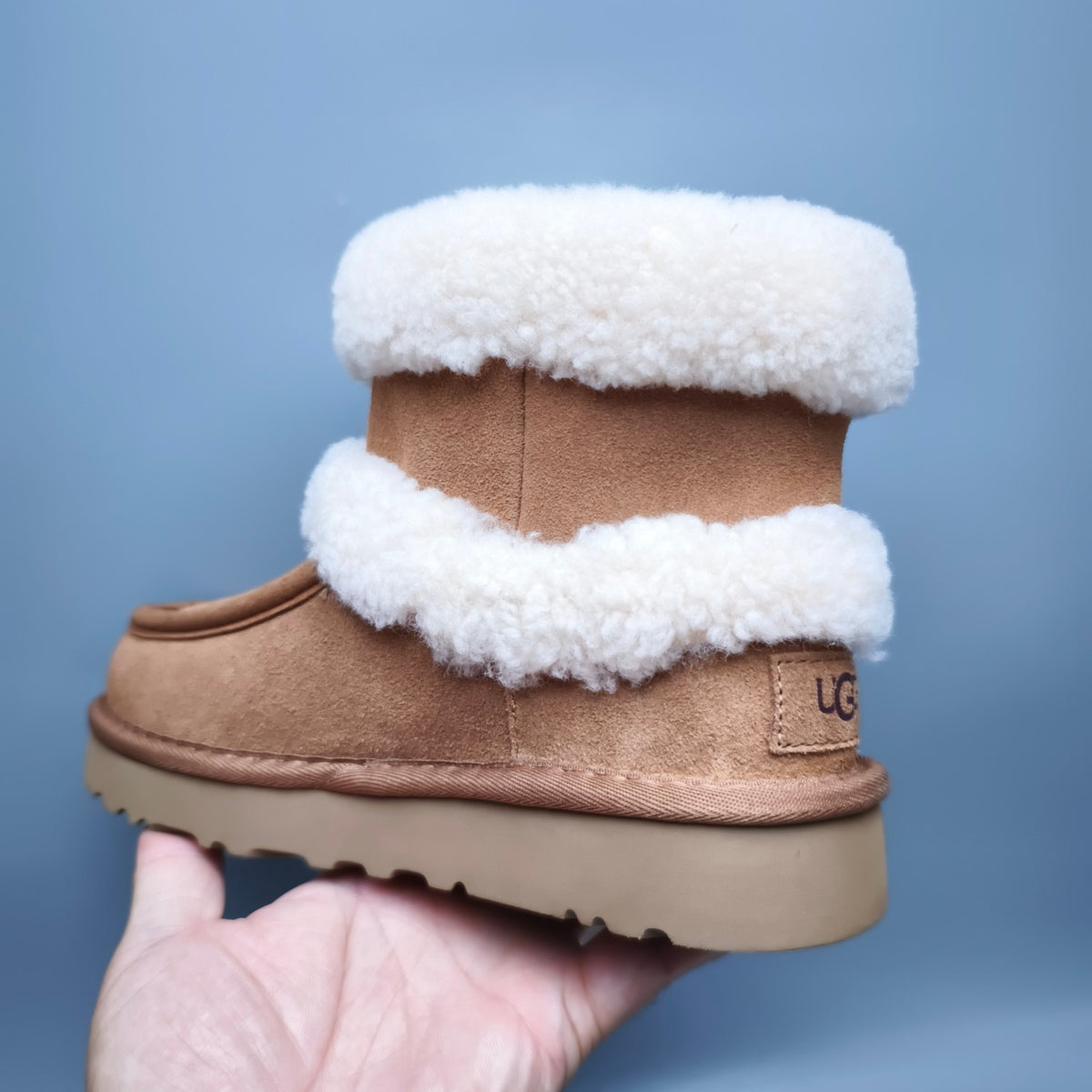 Chestnut Curly-Textured Mid-Top Boots | Oversized Logo – In Stock