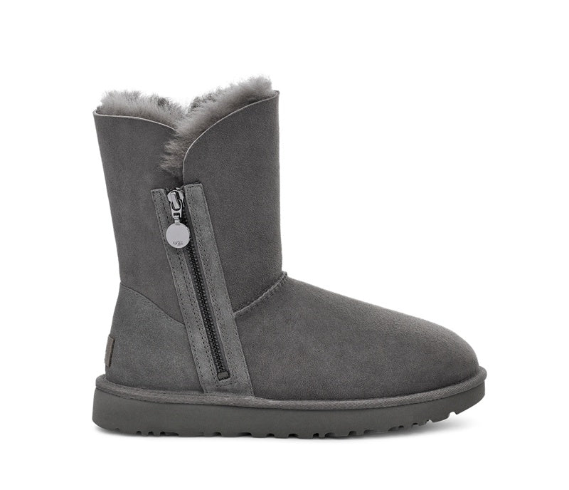Grey Side Zip Mid-Calf Boots | In Stock