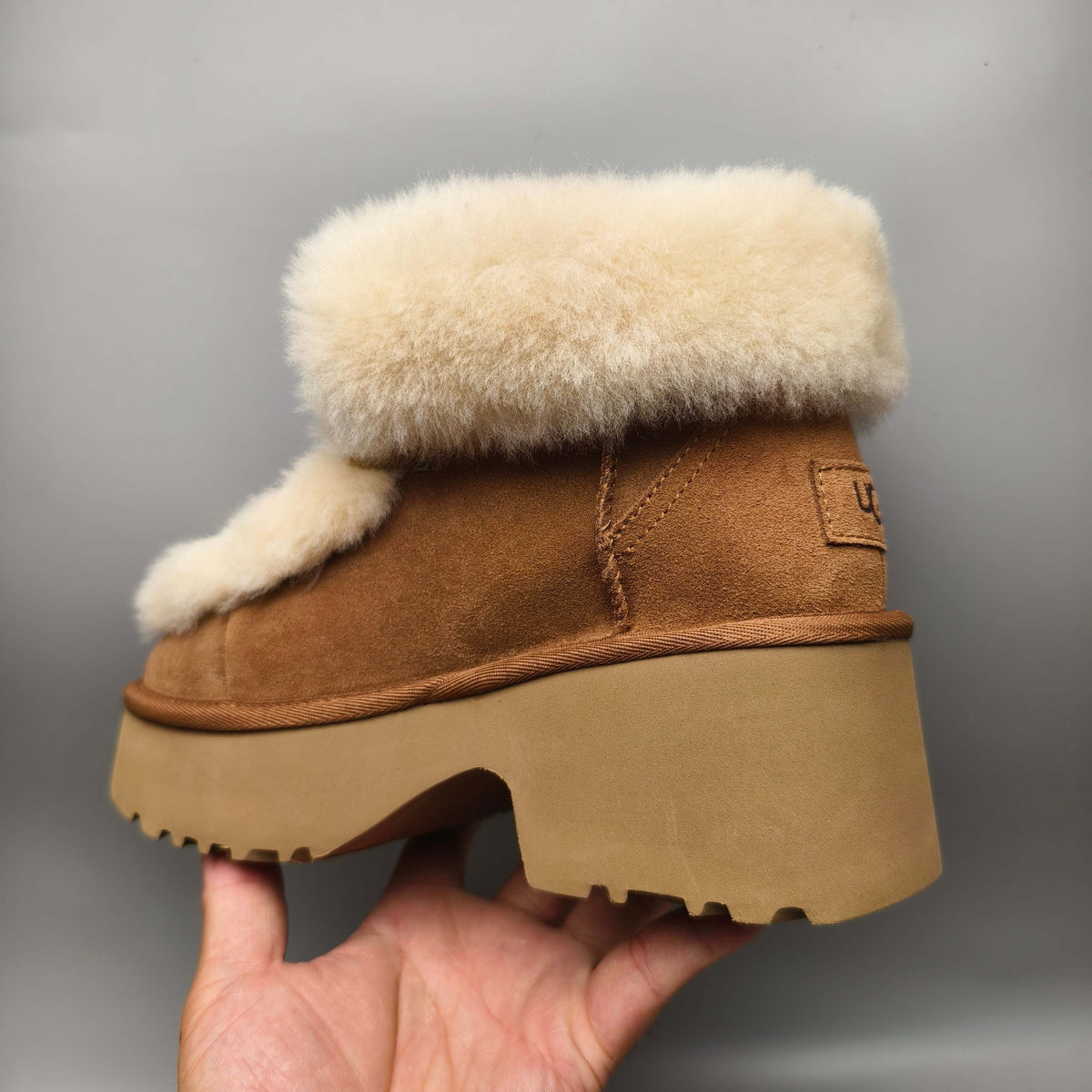 Chestnut Esme Wedge Ankle Boots | Fluffy Lace-Up Style – In Stock