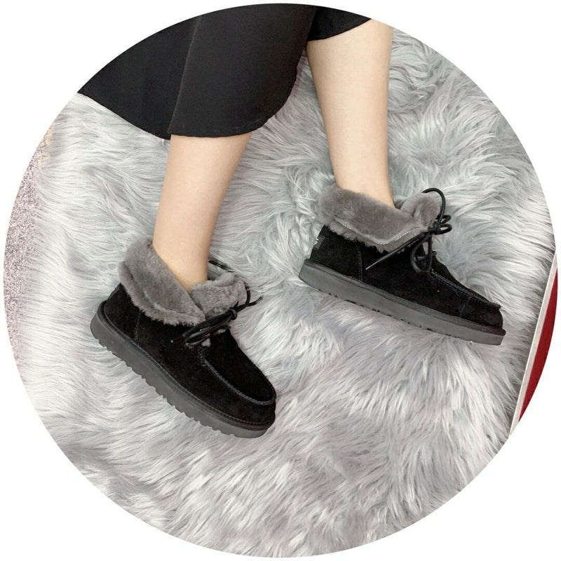 Black Fur-Trim Lace-Up Ankle Boots | Cozy Winter Style – In Stock