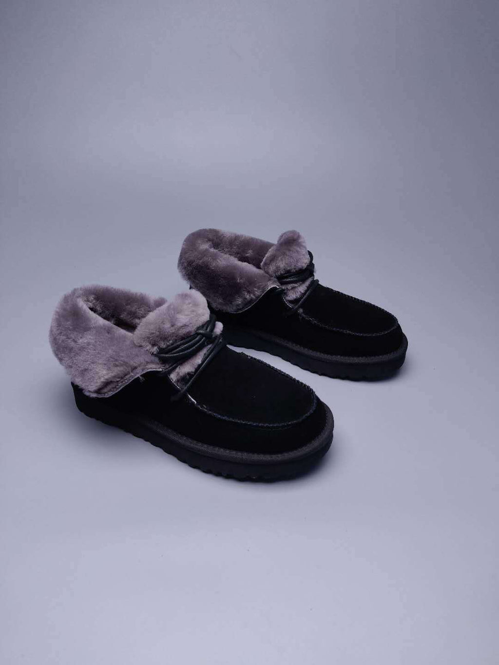 Black Fur-Trim Lace-Up Ankle Boots | Cozy Winter Style – In Stock
