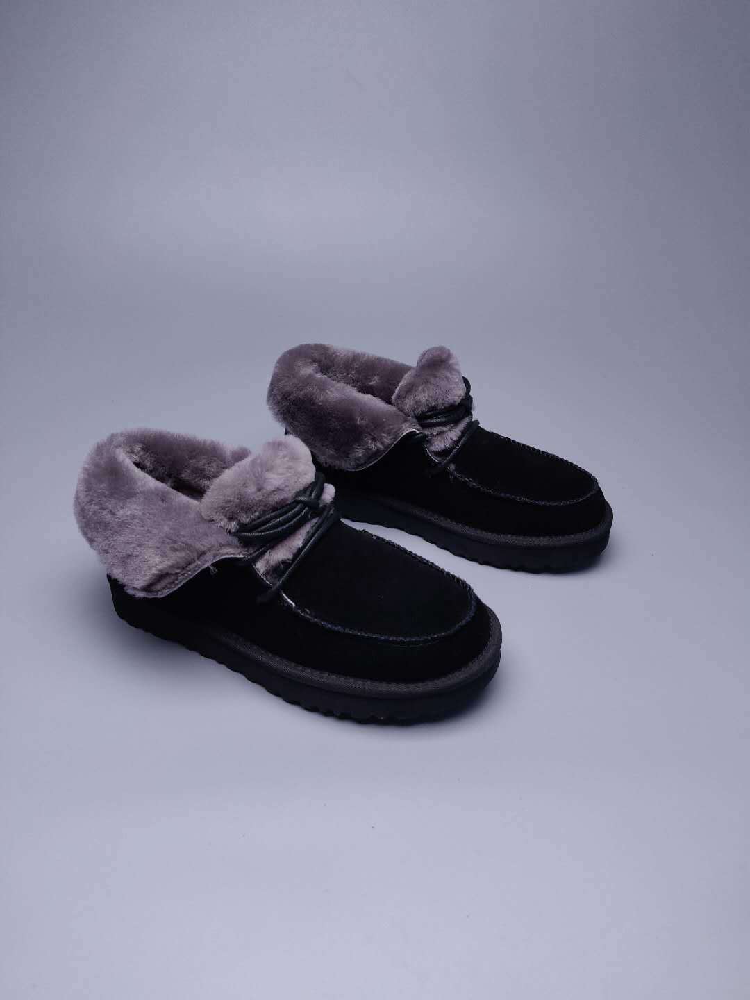 Black Fur-Trim Lace-Up Ankle Boots | Cozy Winter Style – In Stock