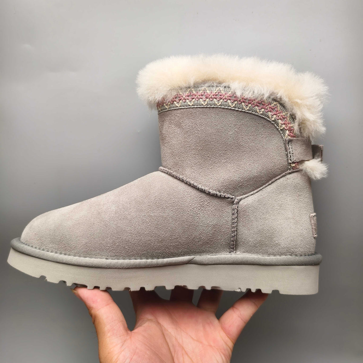 Grey Folk-Inspired Shoes | Back Buckle Strap – In Stock