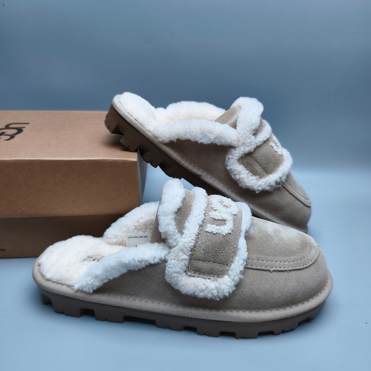 Sand Curly Fur Big Logo Casual Slippers | In Stock