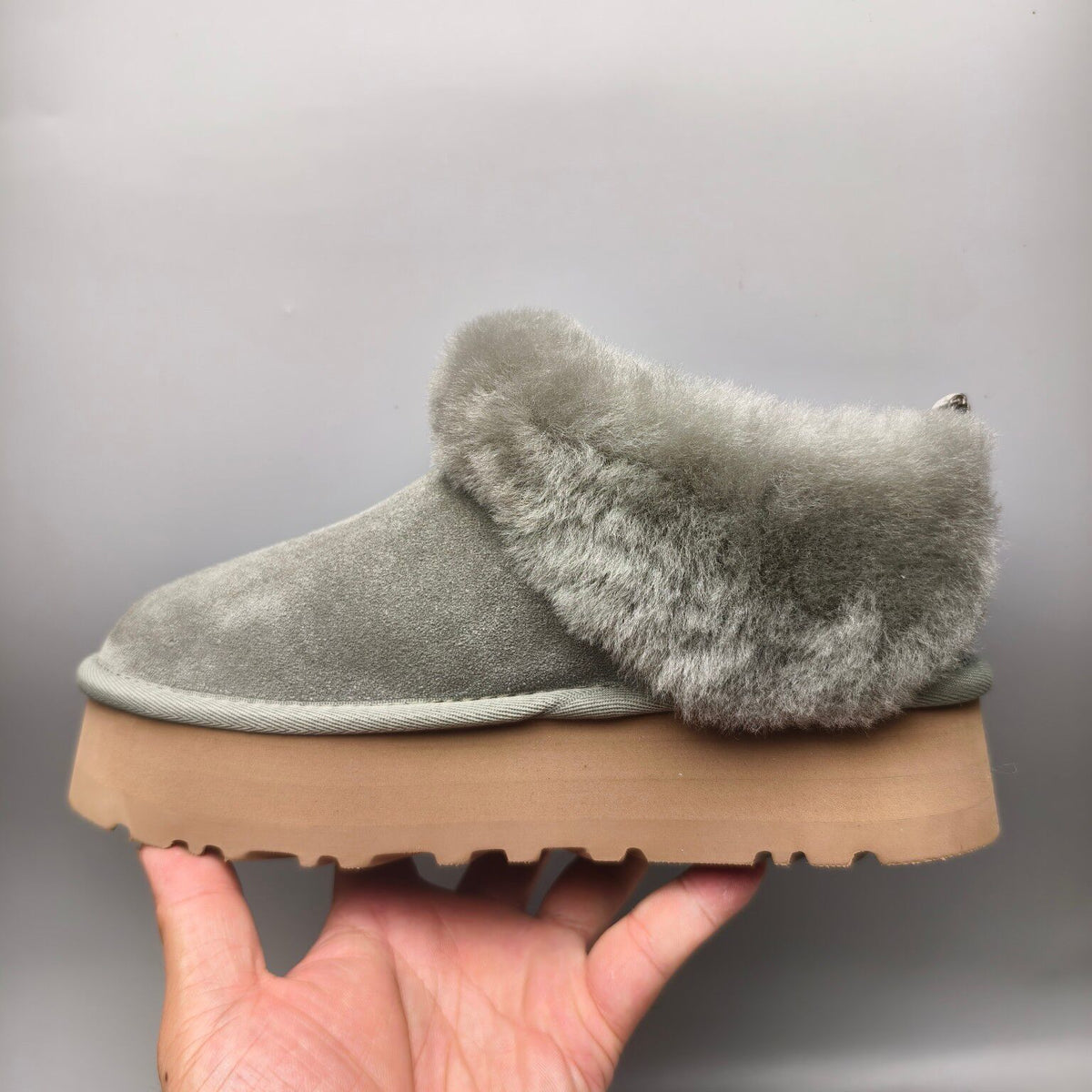 Green Chunky Sole Suede Slip-On Lazy Shoes | In Stock