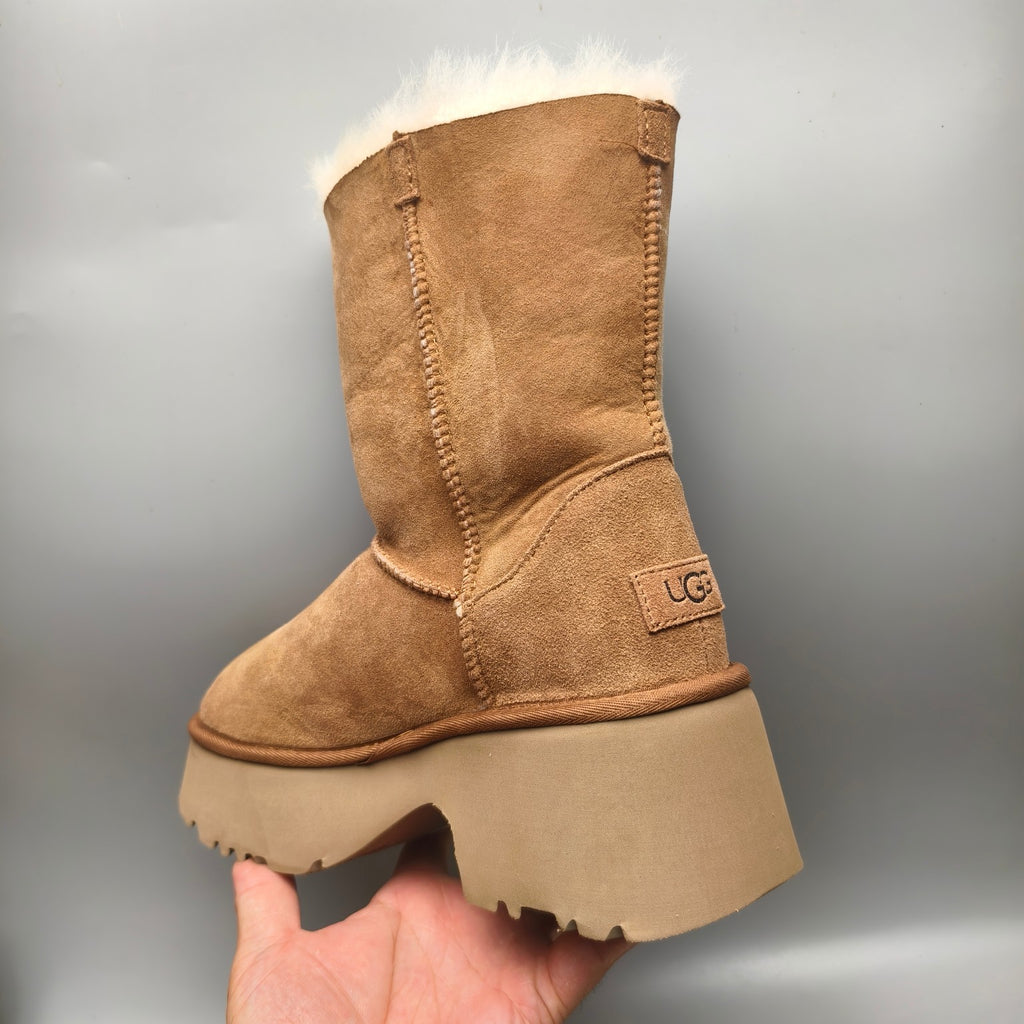 Chestnut Wedge Chunky Platform Mid-Calf Fashion Boots | Women – In Stock