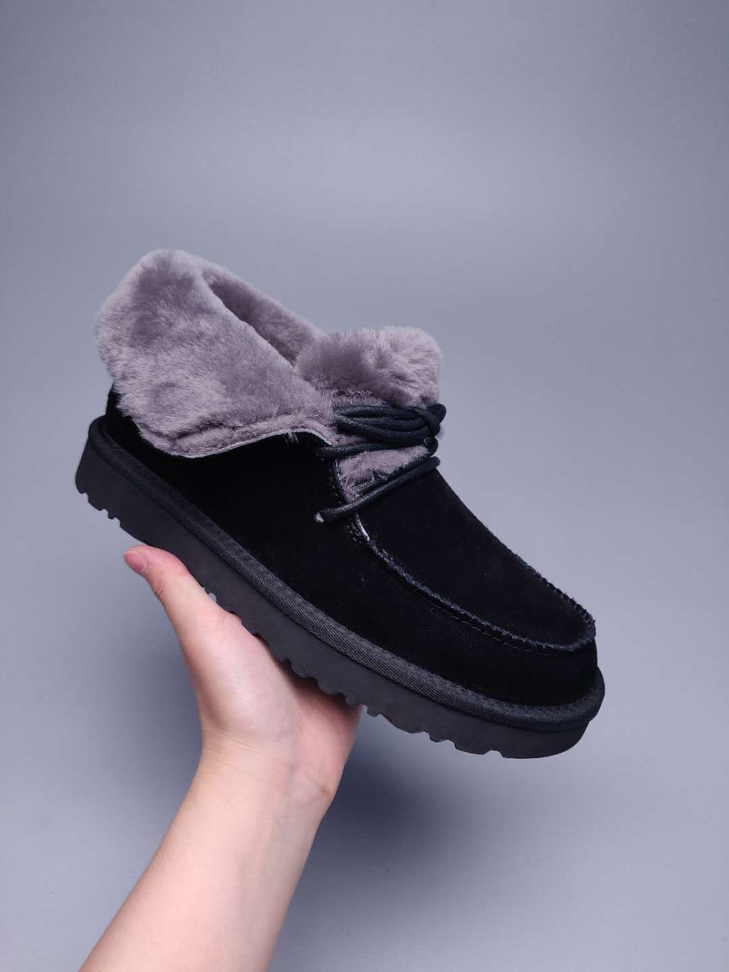 Black Fur-Trim Lace-Up Ankle Boots | Cozy Winter Style – In Stock