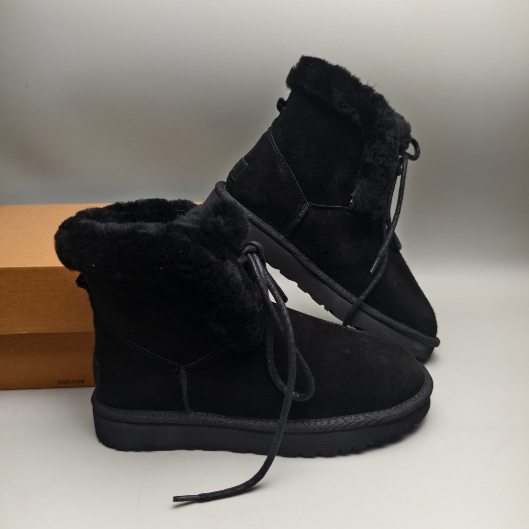 Black Mid-Calf Casual Boots | Lace-Up Style – In Stock