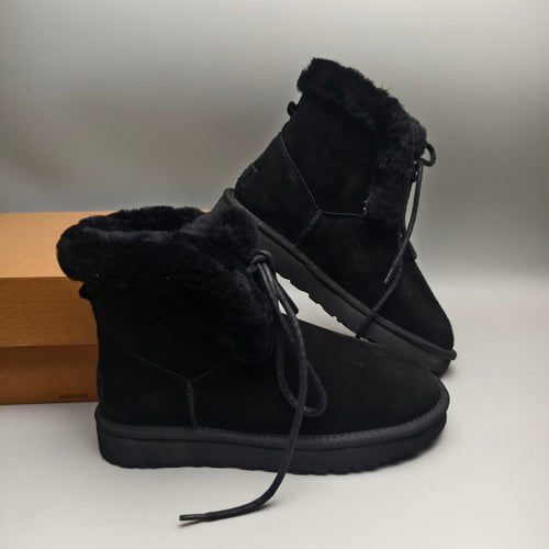 Black Mid-Calf Casual Boots | Lace-Up Style – In Stock