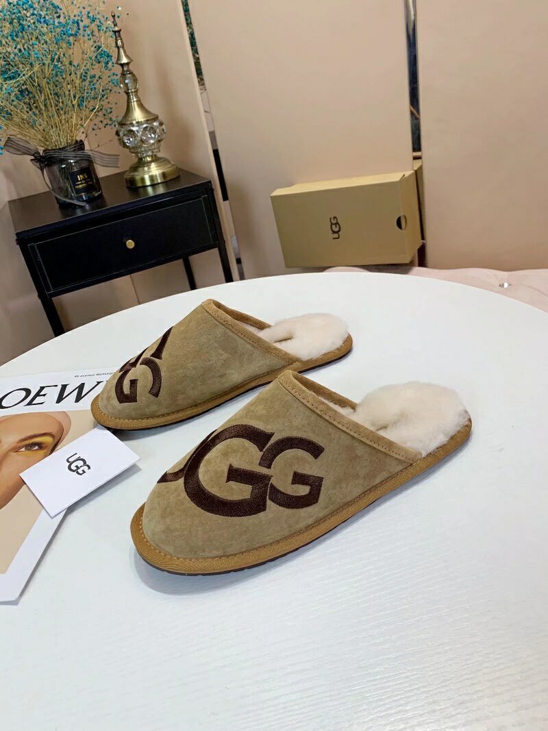 Chestnut Designer-Style Indoor Slippers | G Logo House Shoes – In Stock