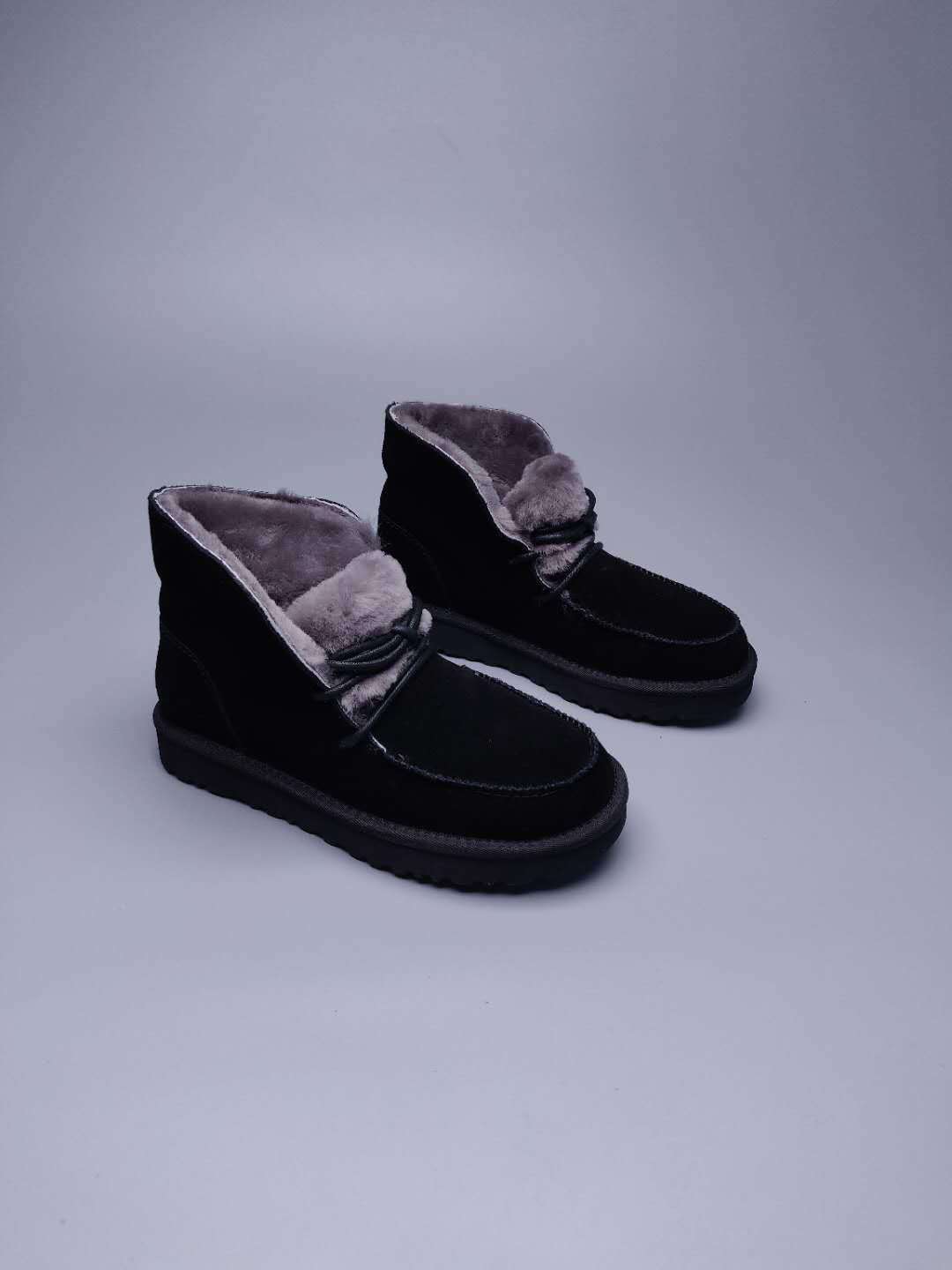 Black Fur-Trim Lace-Up Ankle Boots | Cozy Winter Style – In Stock