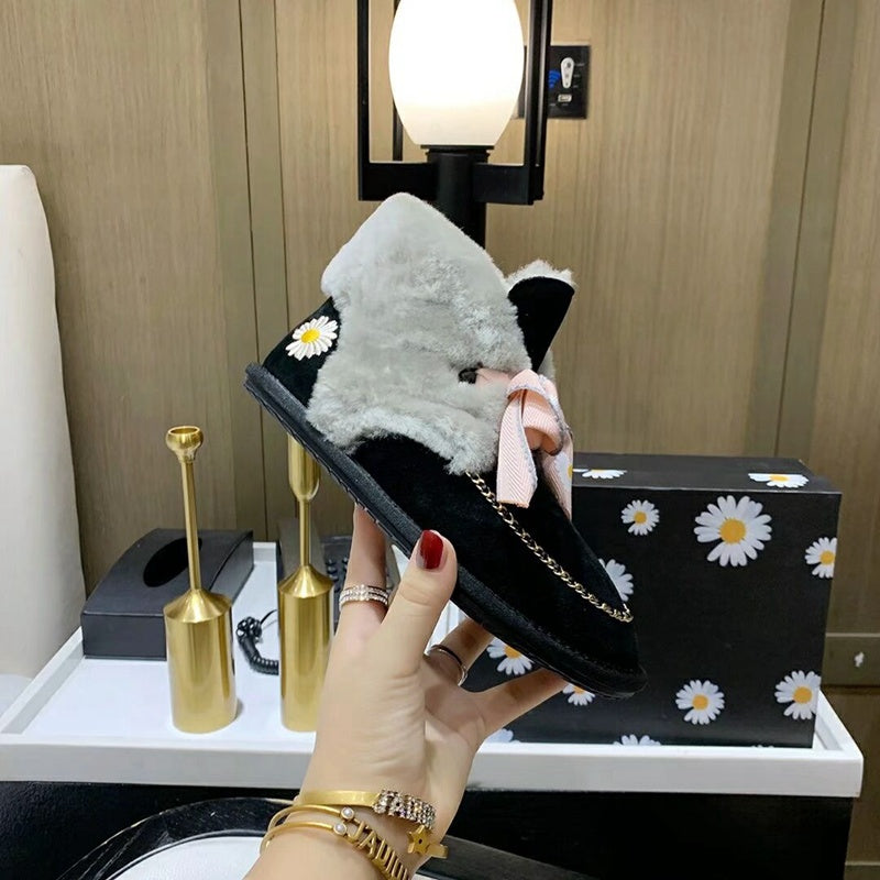 Black Daisy Shoes | Chain & Ribbon Details – In Stock