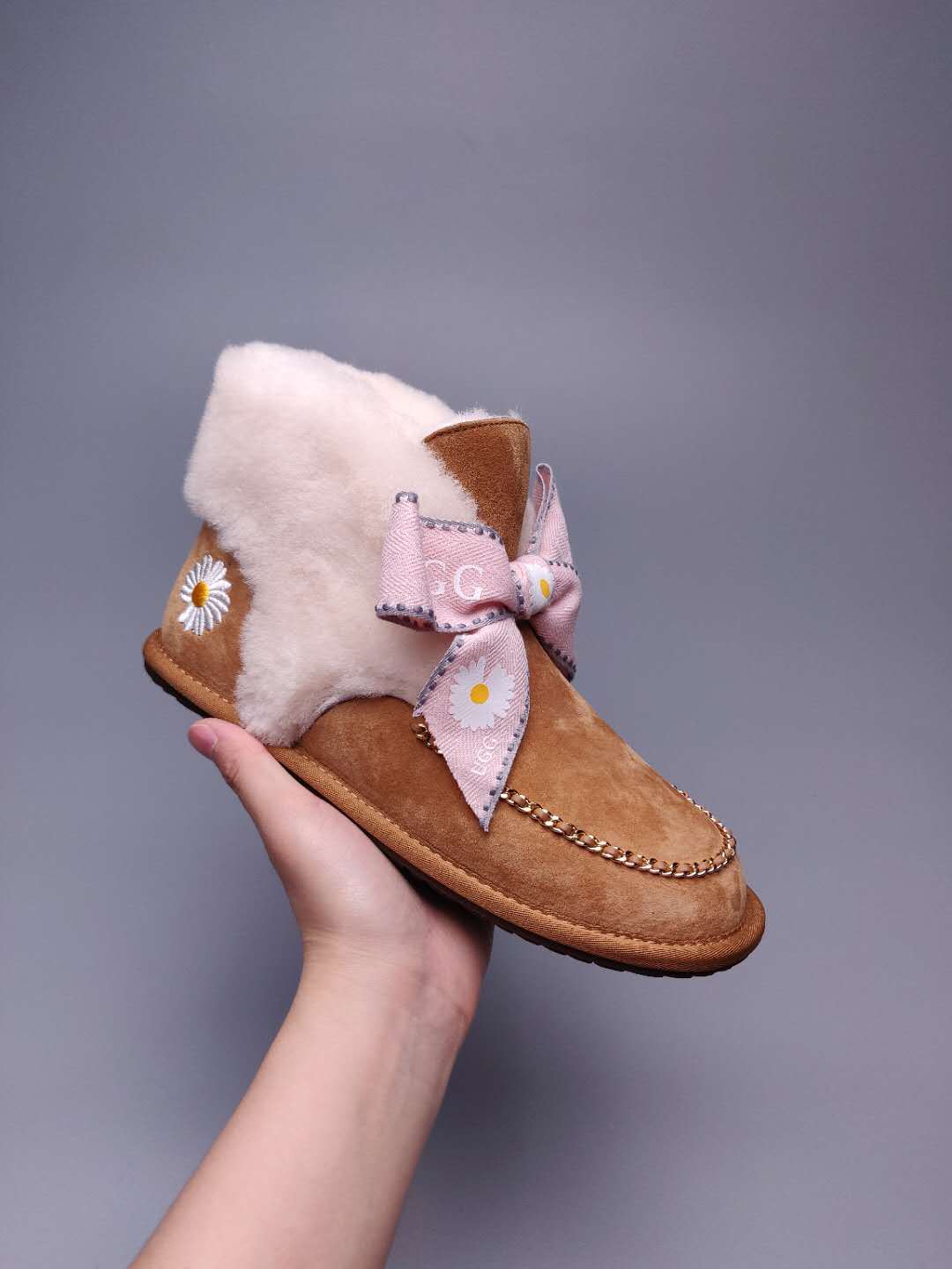Chestnut Daisy Shoes | Chain & Ribbon Details – In Stock
