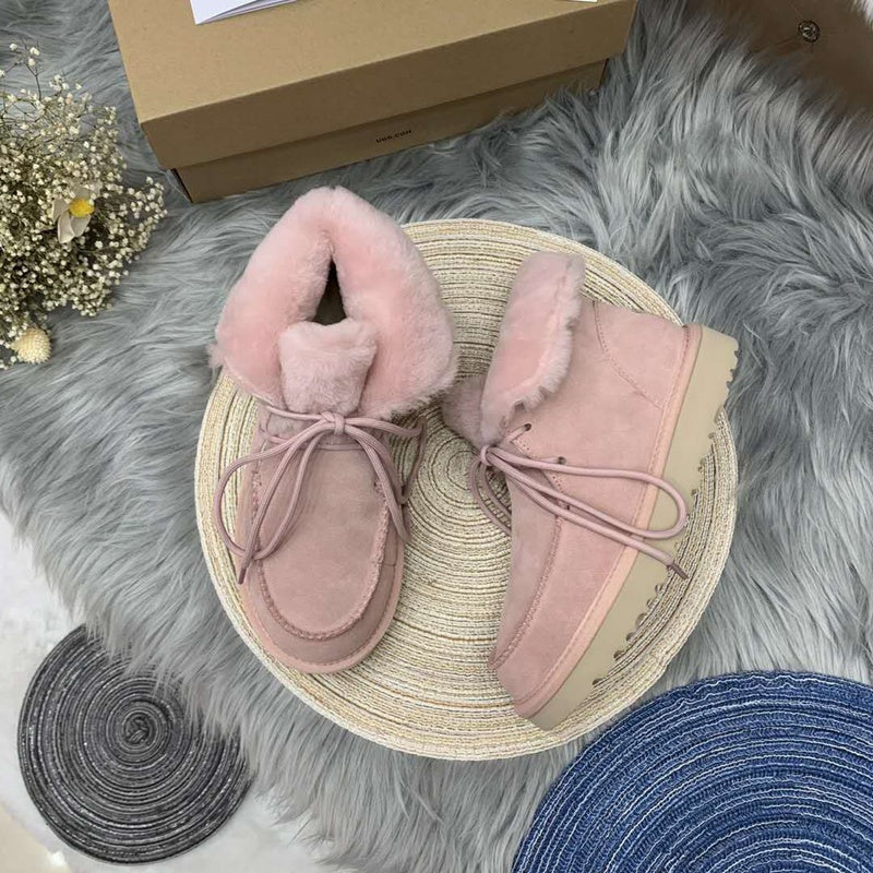 Pink Fur-Trim Lace-Up Ankle Boots | Cozy Winter Style – In Stock