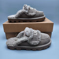 Antelope Brown Curly Fur Big Logo Casual Slippers | In Stock