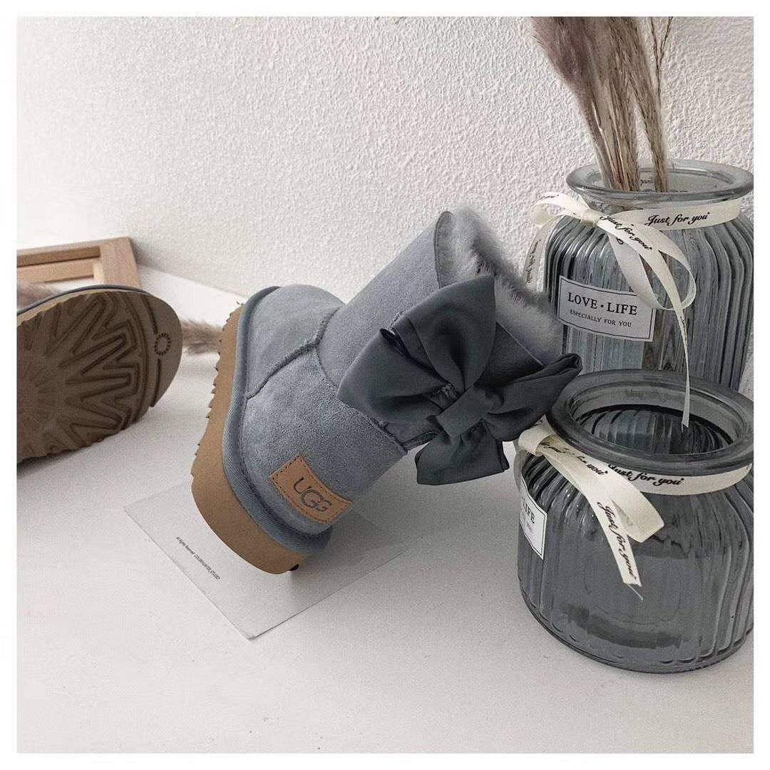 Grey Bow-Detail Ankle Boots | Chic Statement Style – In Stock