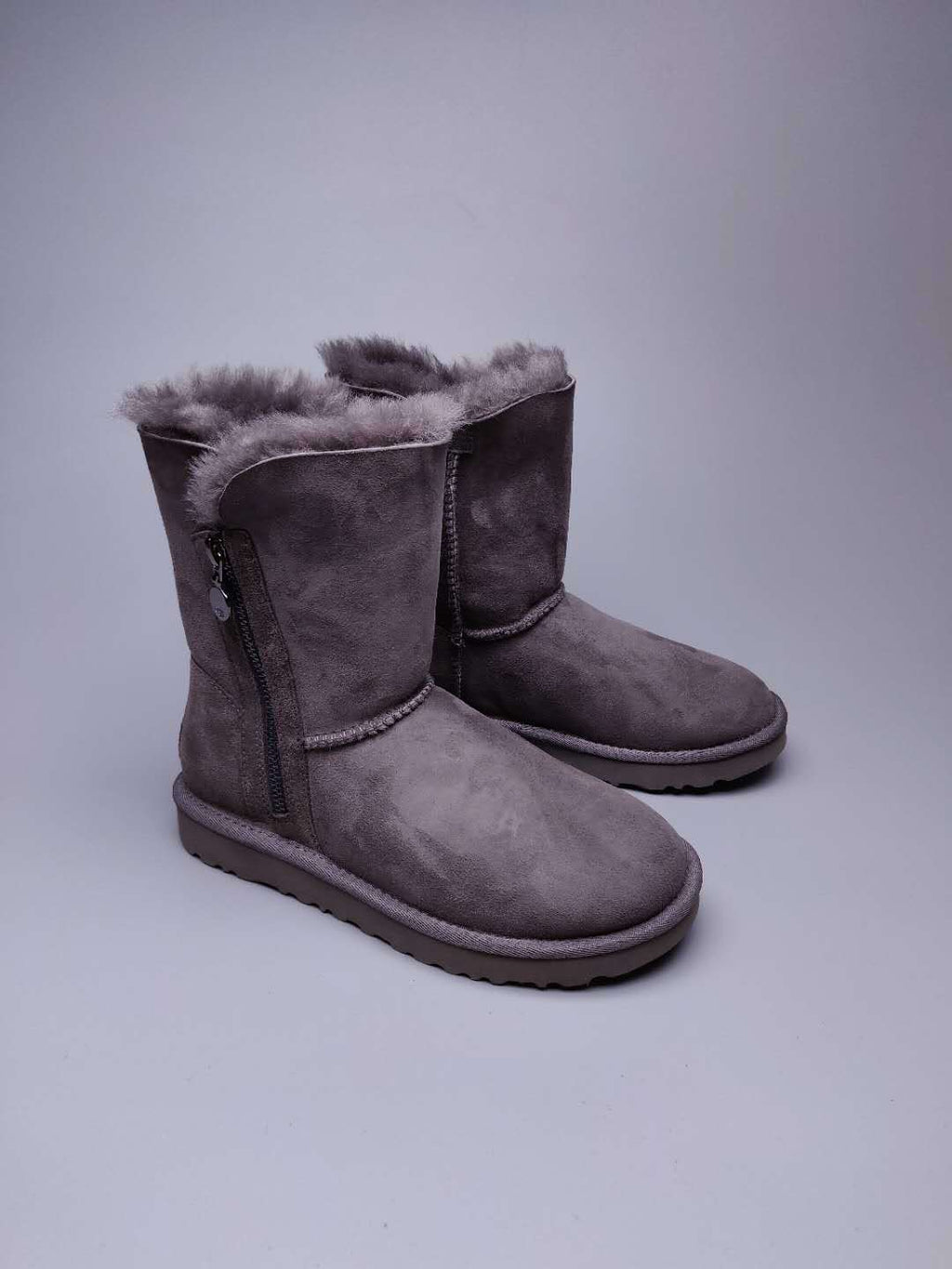Grey Side Zip Mid-Calf Boots | In Stock