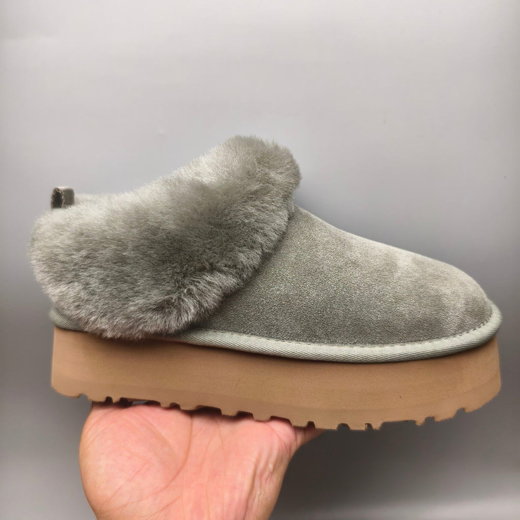 Green Chunky Sole Suede Slip-On Lazy Shoes | In Stock