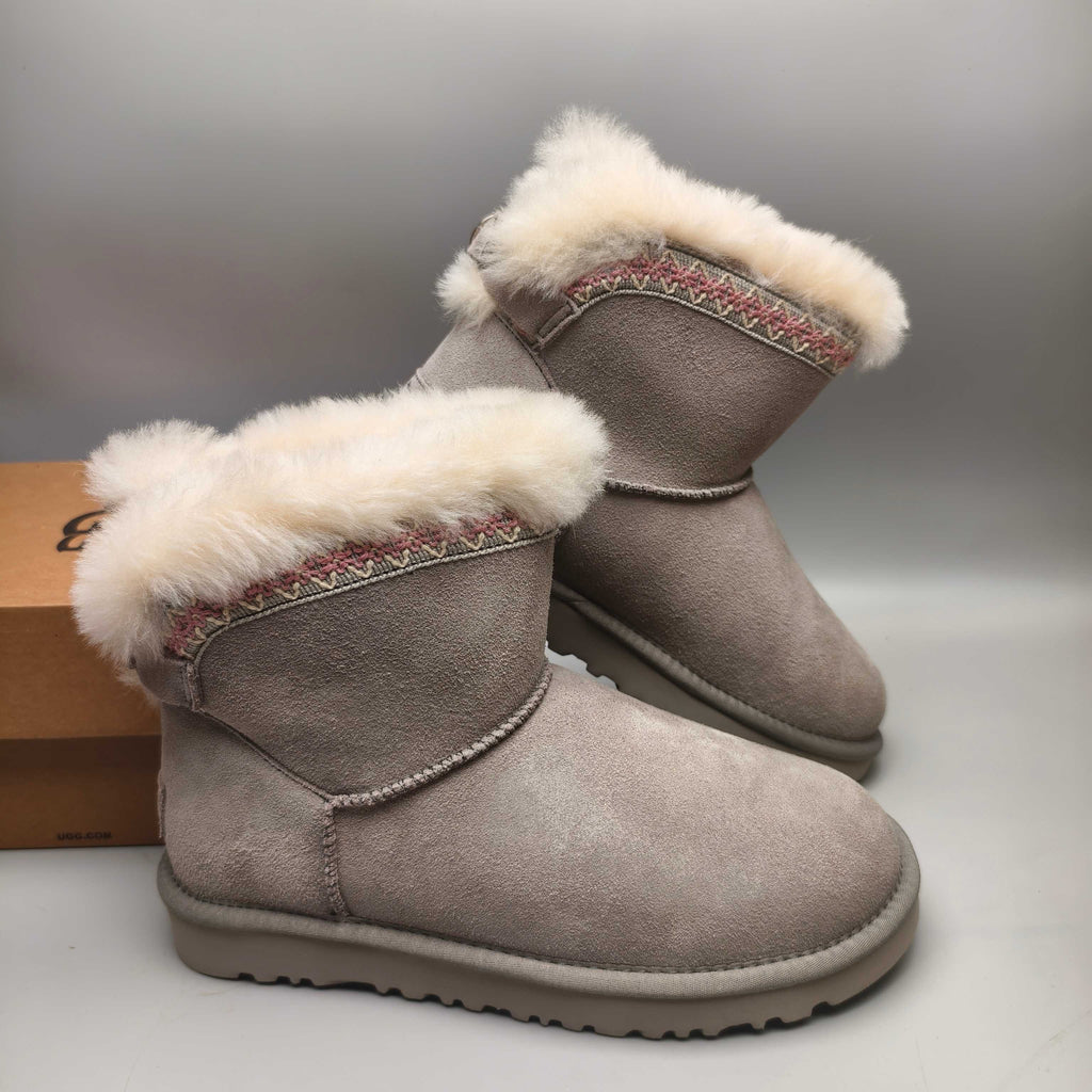 Grey Folk-Inspired Shoes | Back Buckle Strap – In Stock