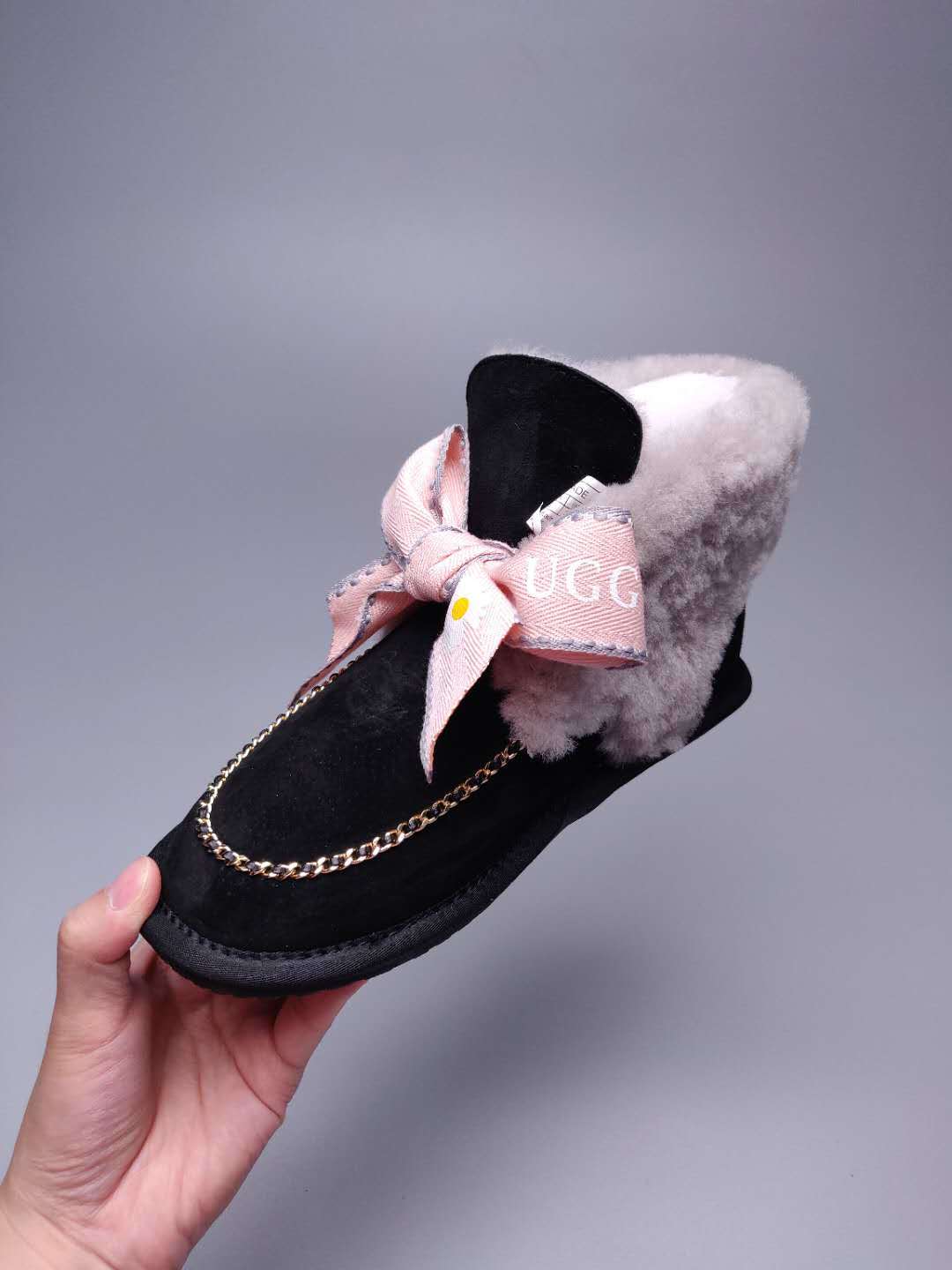 Black Daisy Shoes | Chain & Ribbon Details – In Stock
