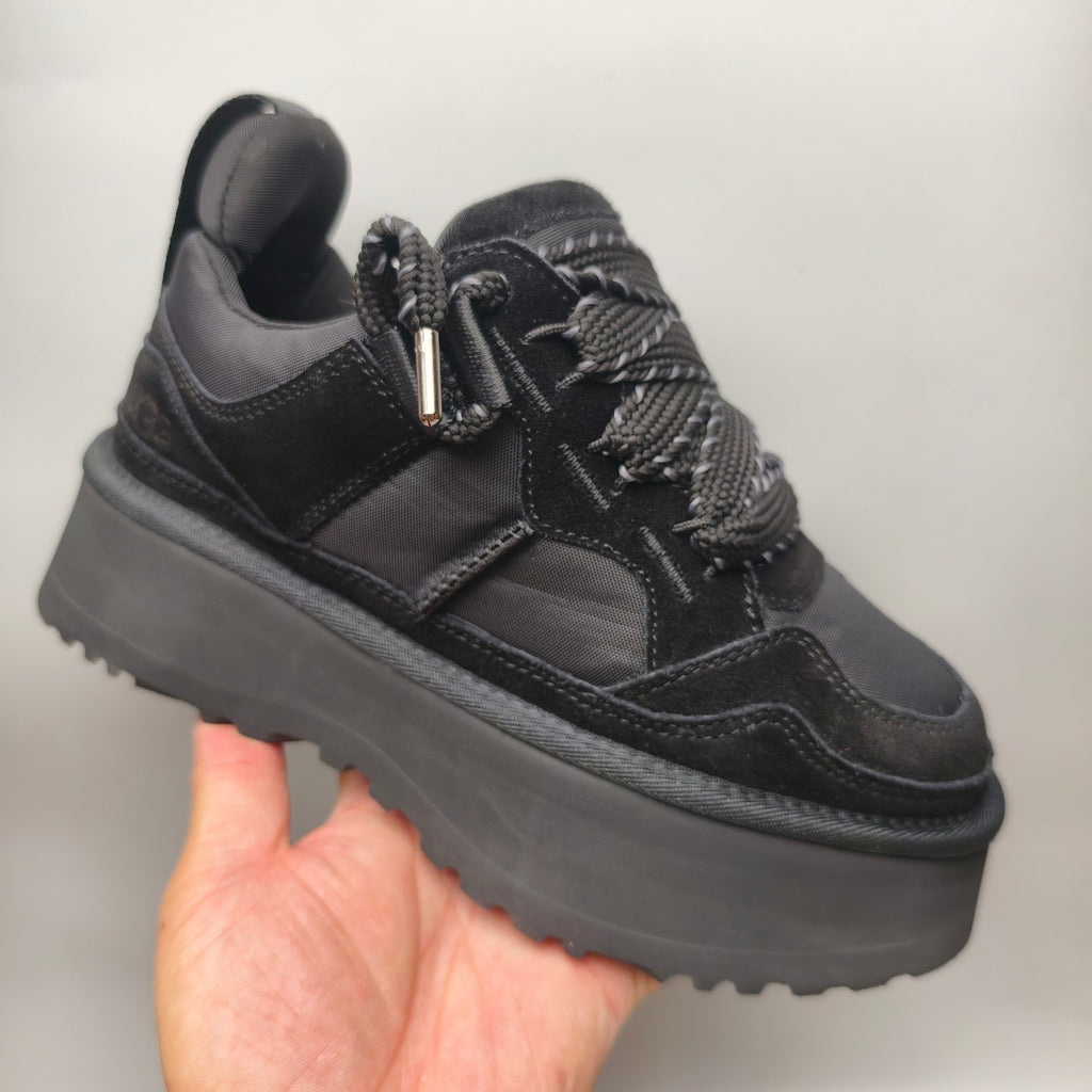 Black Chunky Dad Sneakers | Lace-Up Casual Style – In Stock