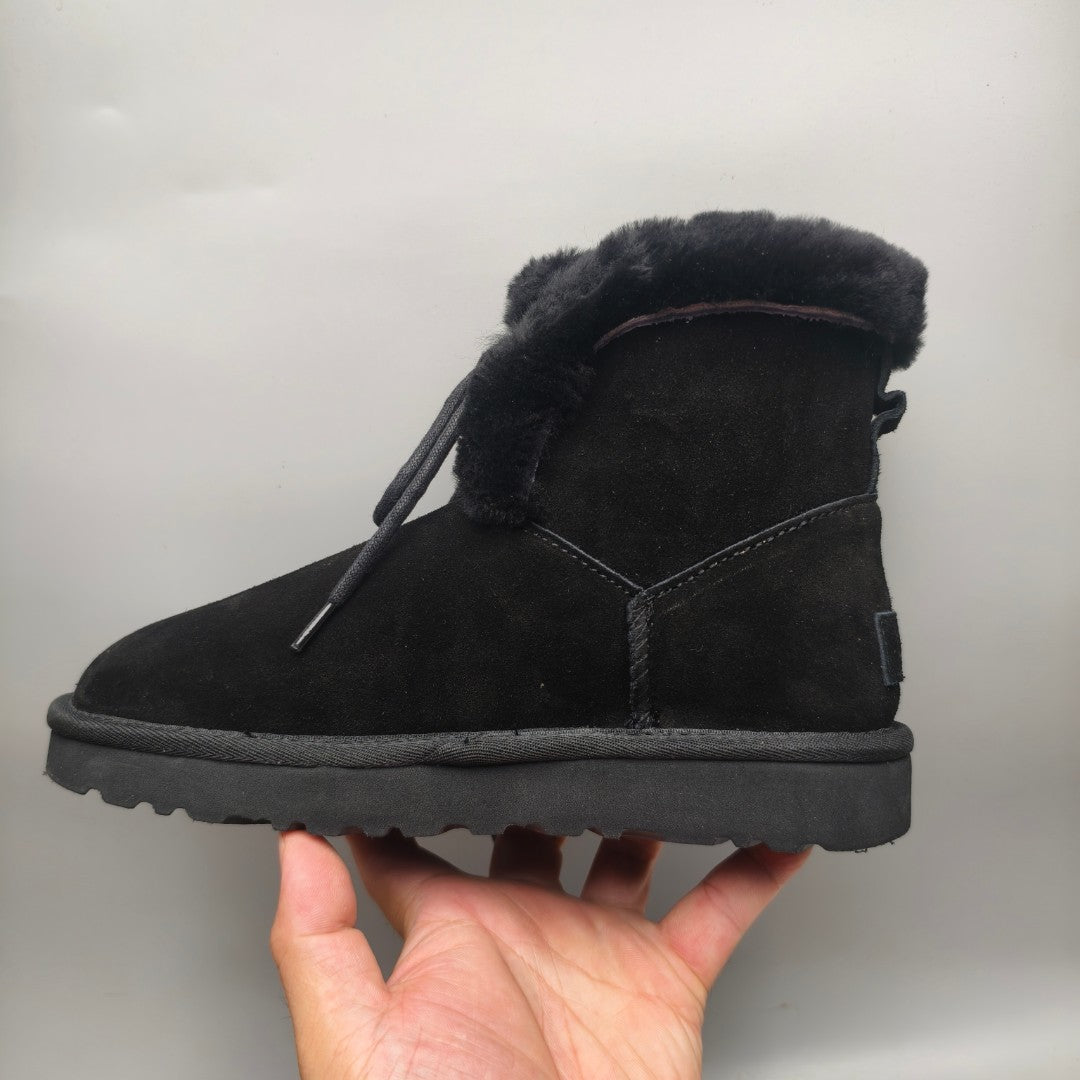 Black Mid-Calf Casual Boots | Lace-Up Style – In Stock