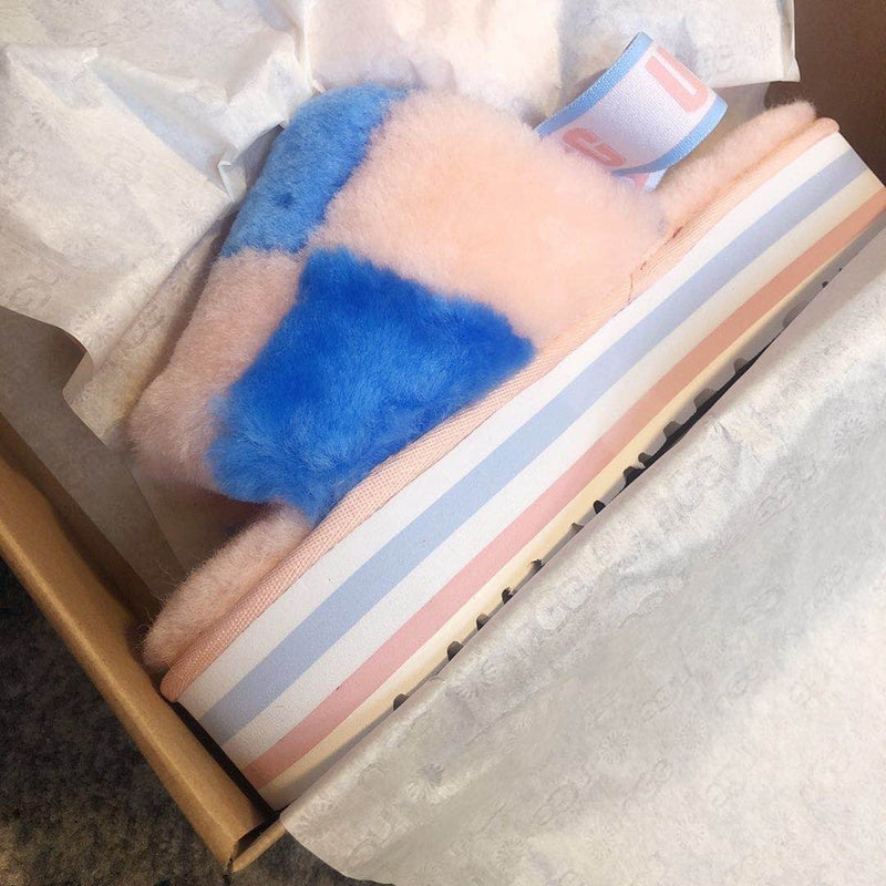 Pink Colorblock Fluffy Platform Sandals | In Stock