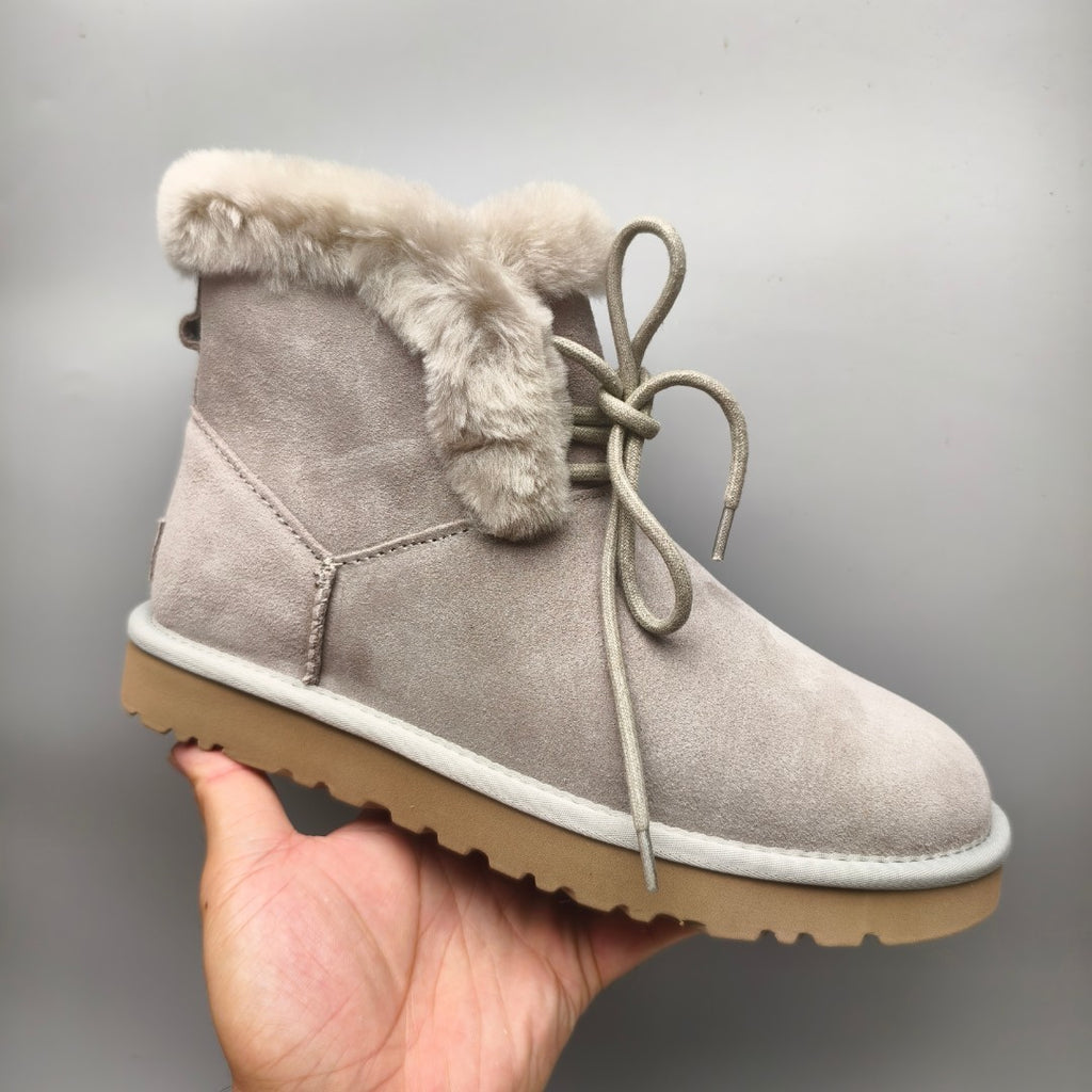 Grey Mid-Calf Casual Boots | Lace-Up Style – In Stock