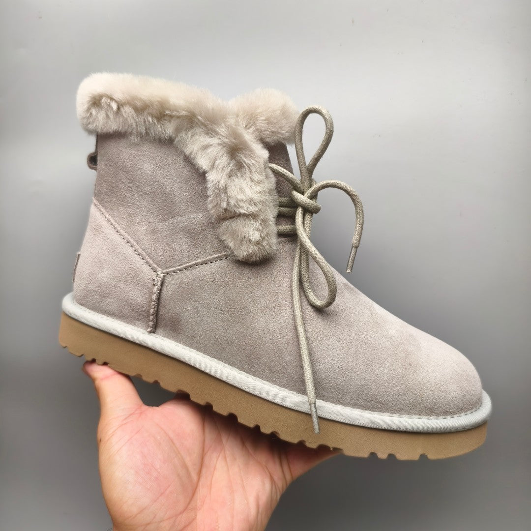 Grey Mid-Calf Casual Boots | Lace-Up Style – In Stock